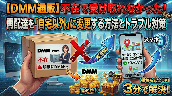 【DMM通販】不在で受け取れなかった!再配達を「自宅以外」に変更する方法とトラブル対策