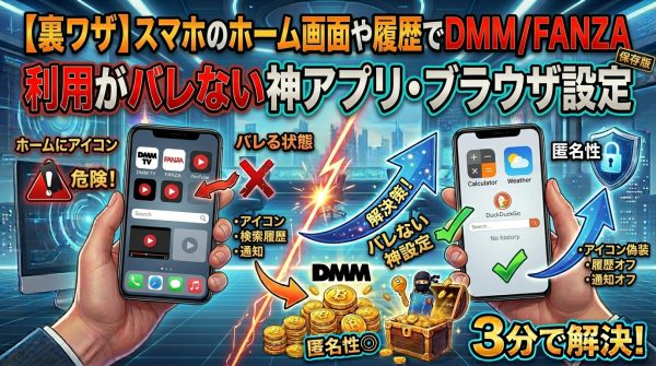 【裏ワザ】スマホのホーム画面や履歴でDMM / FANZA利用がバレない神アプリ・ブラウザ設定
